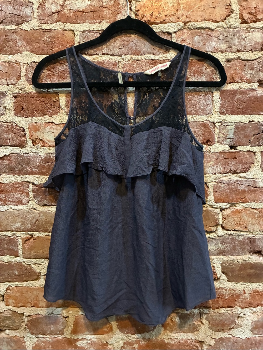Rebecca Taylor Navy Lace Ruffle Camisole